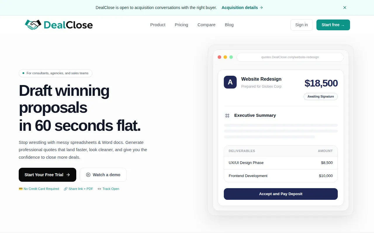 Homepage of dealclose.co