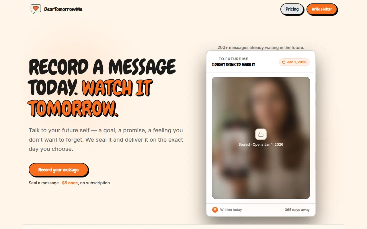 Homepage of deartomorrowme.com