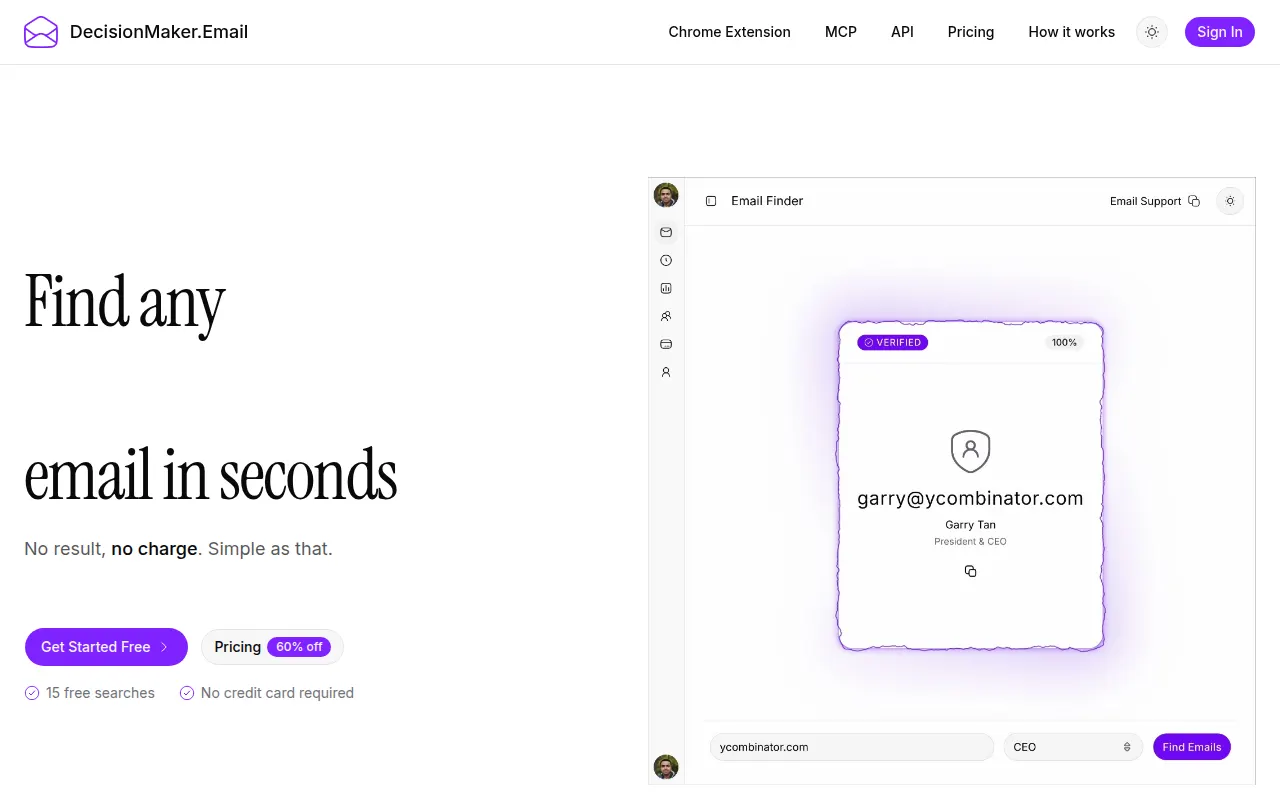 Homepage of decisionmaker.email