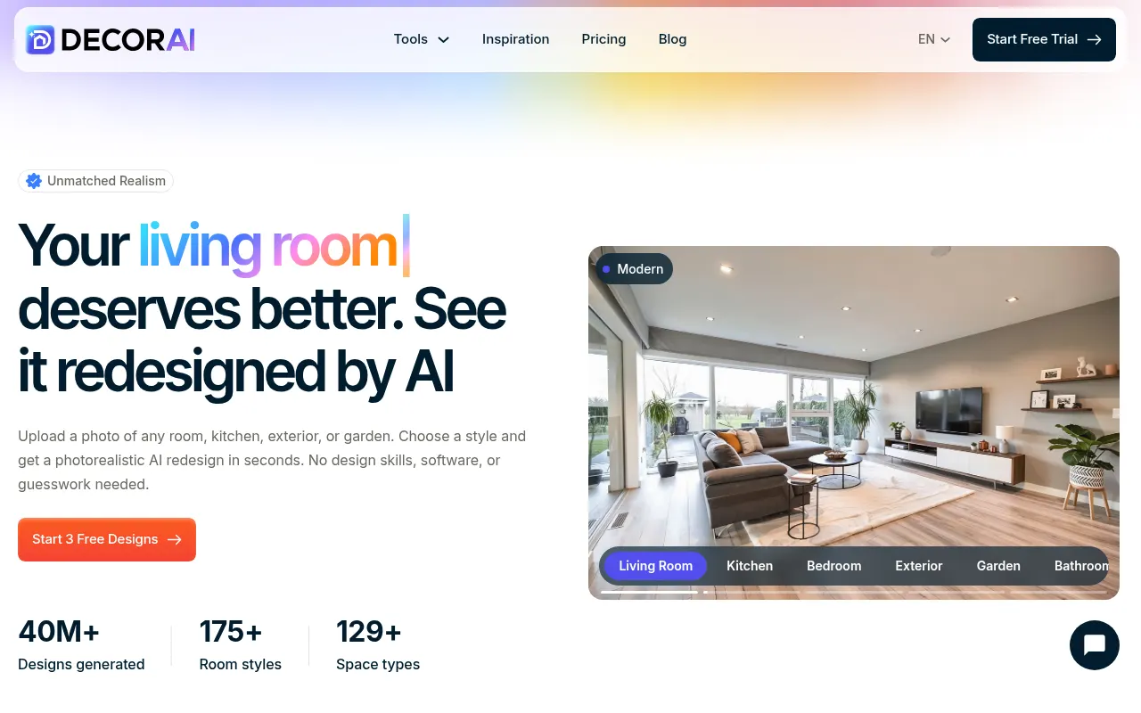 Homepage of decorai.io