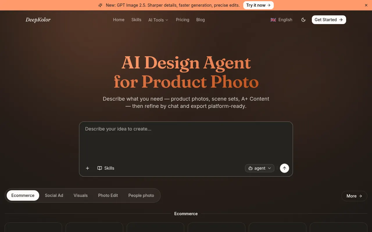 Homepage of deepkolor.ai