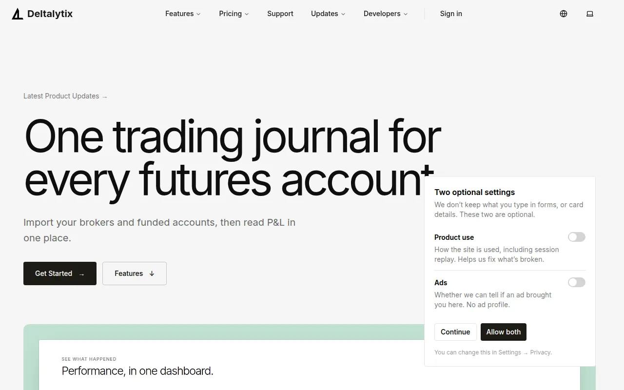 Homepage of deltalytix.app