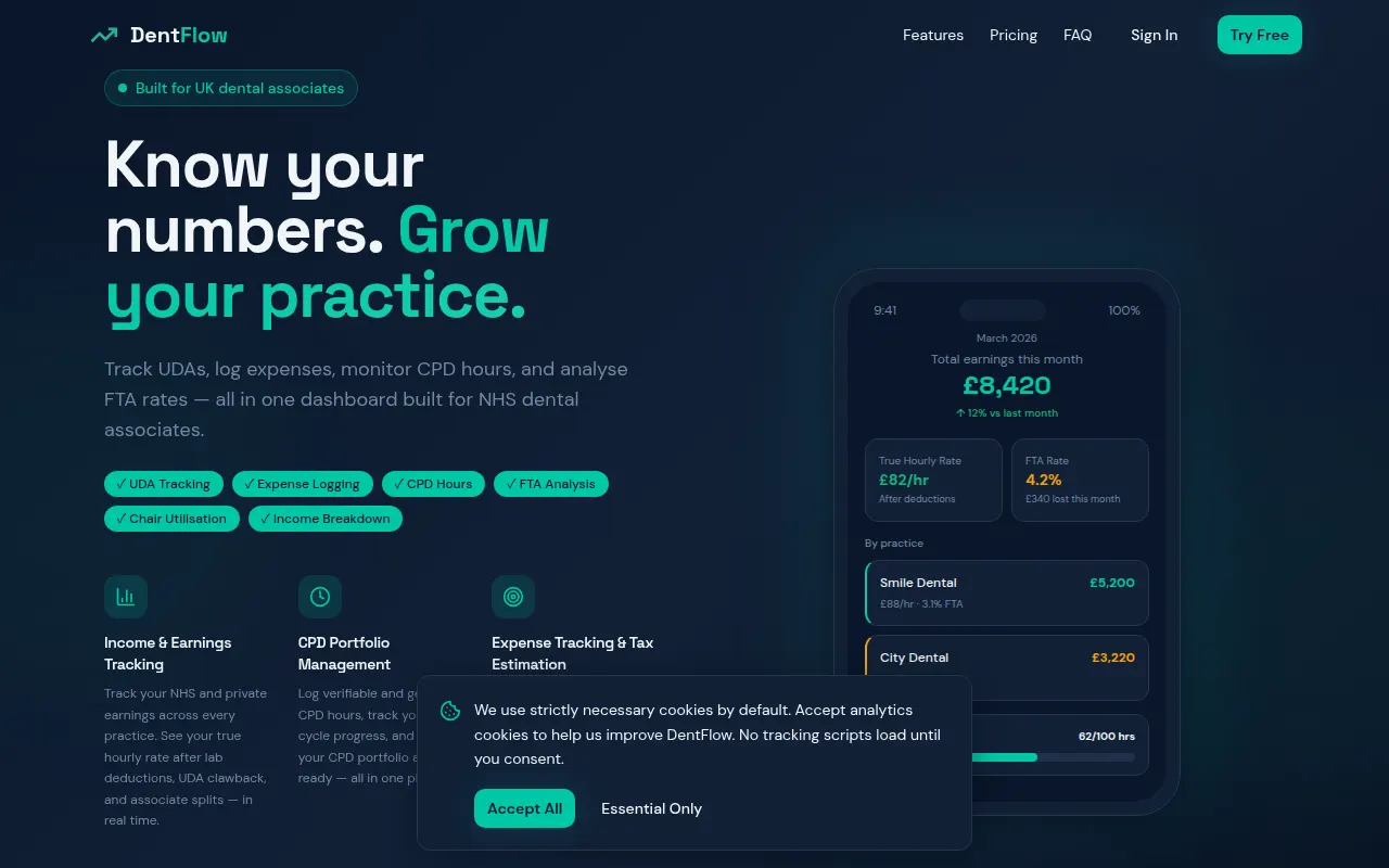Homepage of dentflow.io