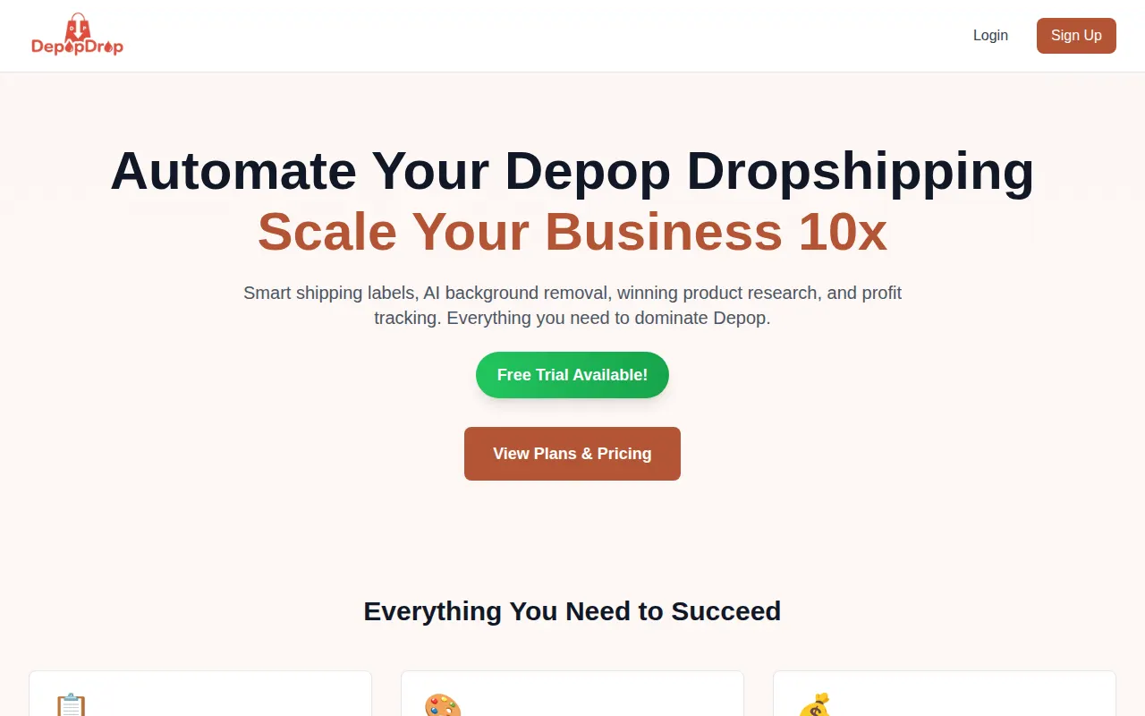 Homepage of depopdrop.live