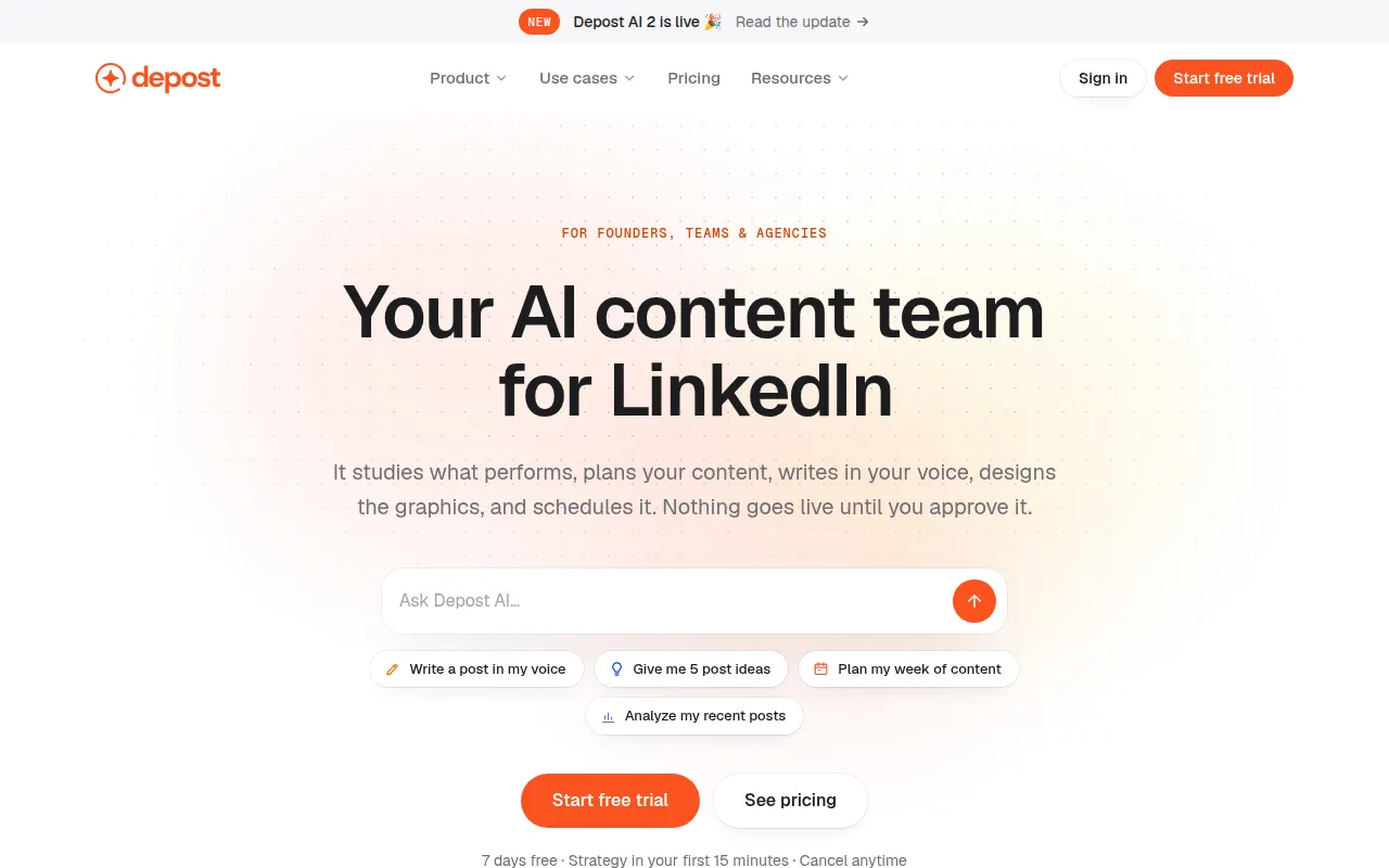 Homepage of depost.ai