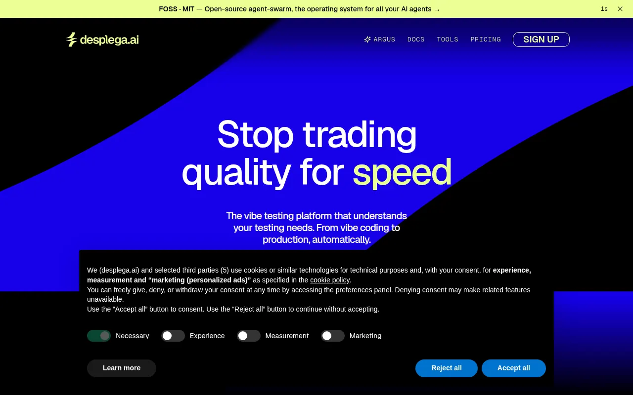Homepage of desplega.ai