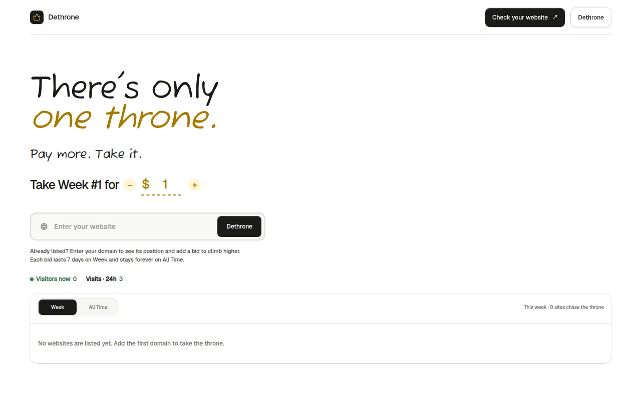 Homepage of dethrone.site