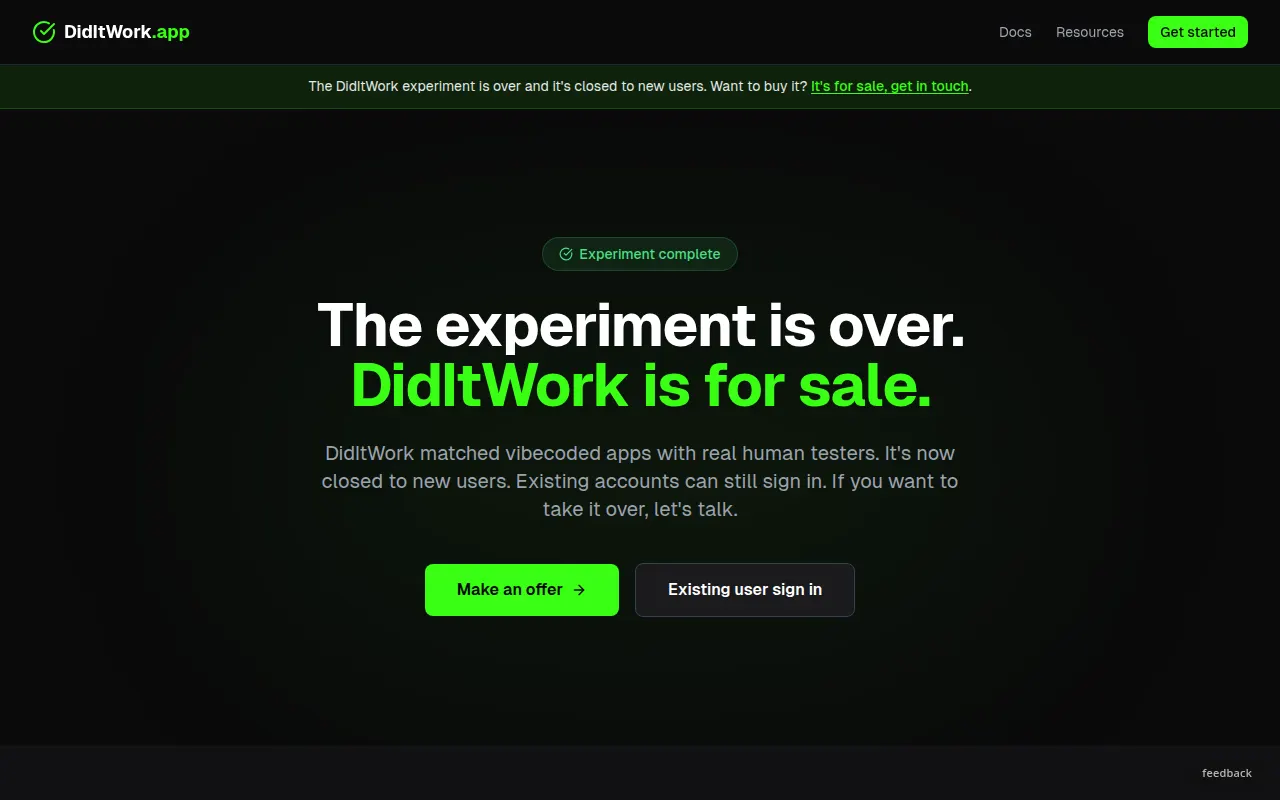 Homepage of diditwork.app