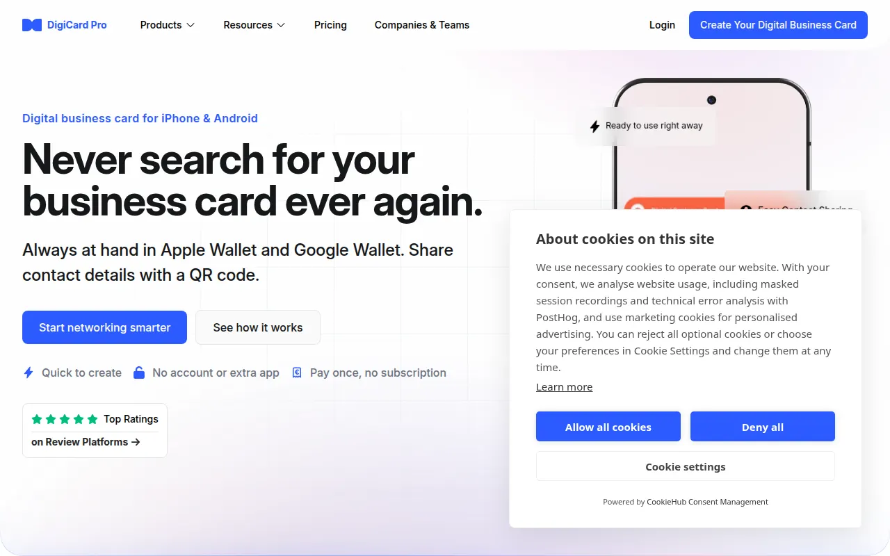 Homepage of digicard.pro