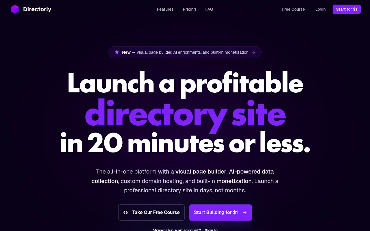 Homepage of directorly.app