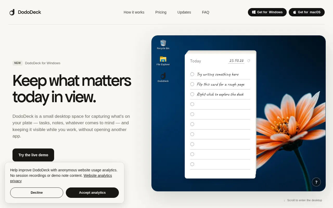Homepage of dododeck.app