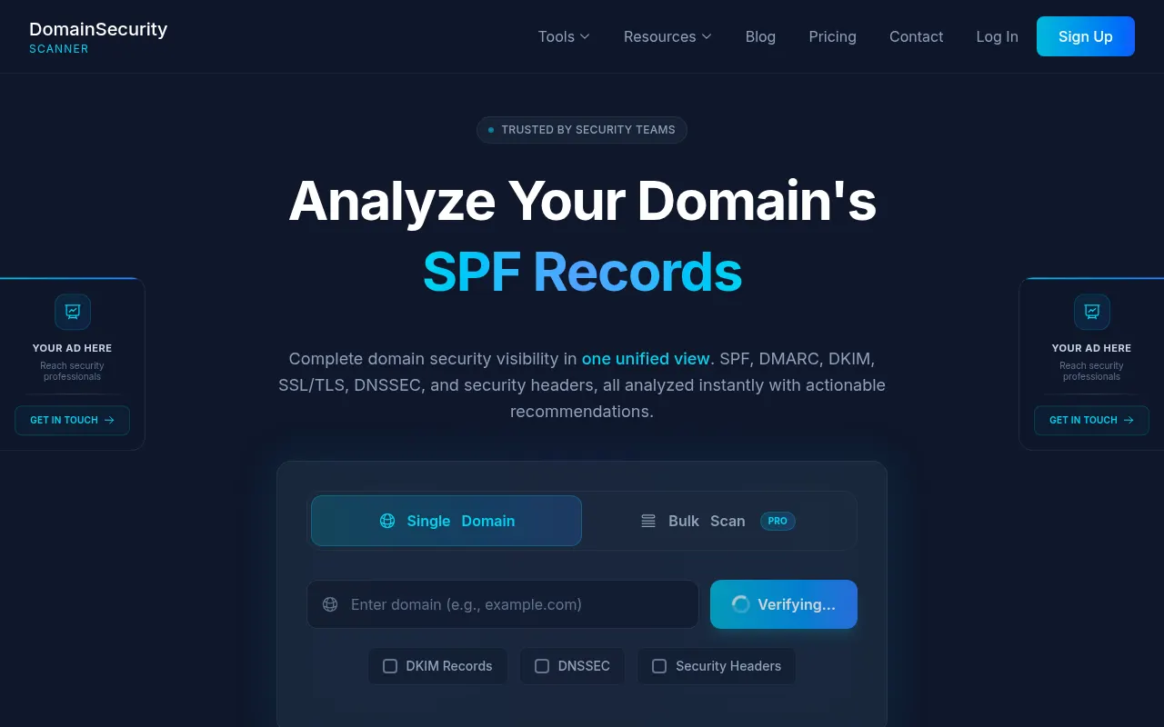Homepage of domainsecurityscanner.com