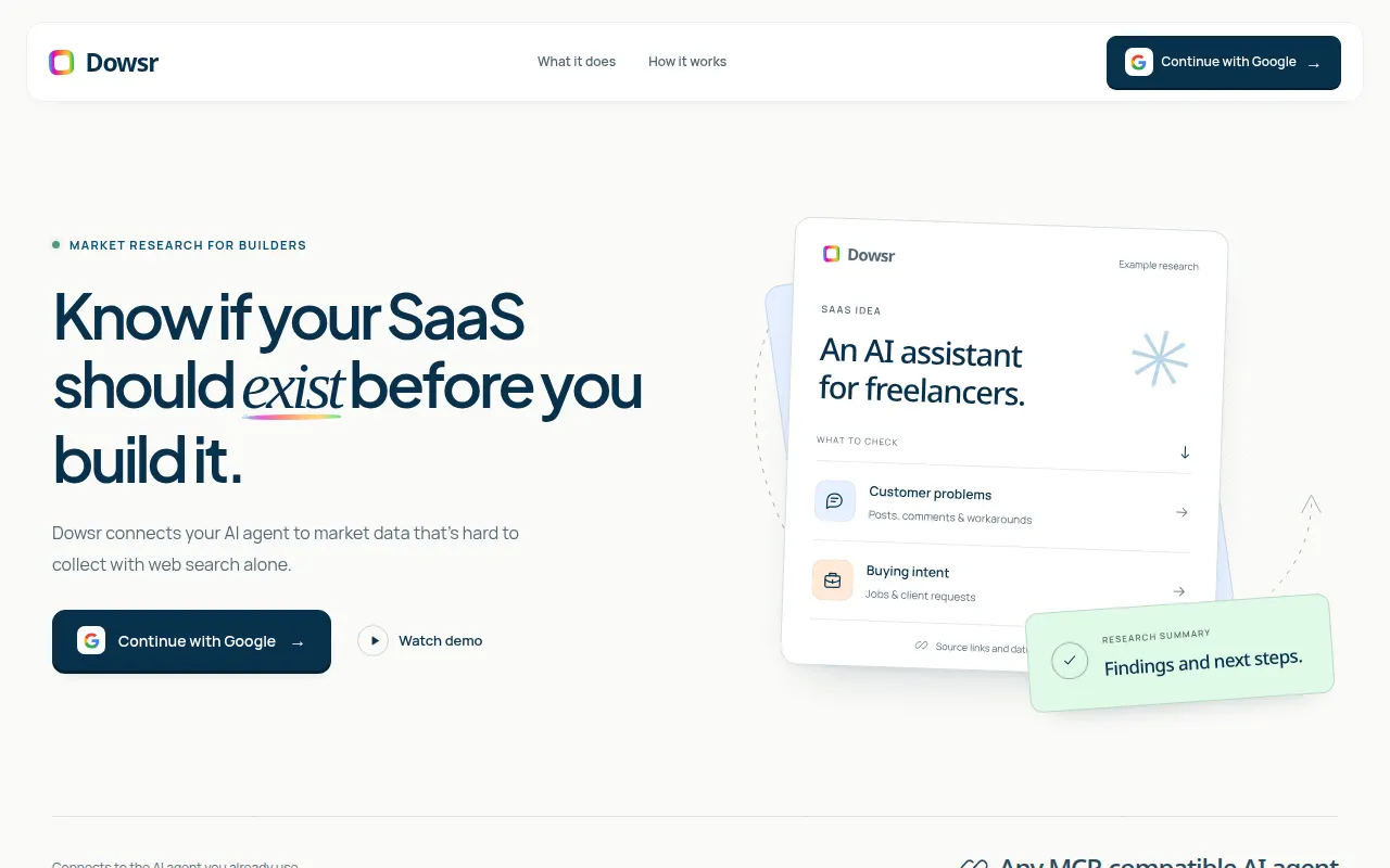 Homepage of dowsr.app
