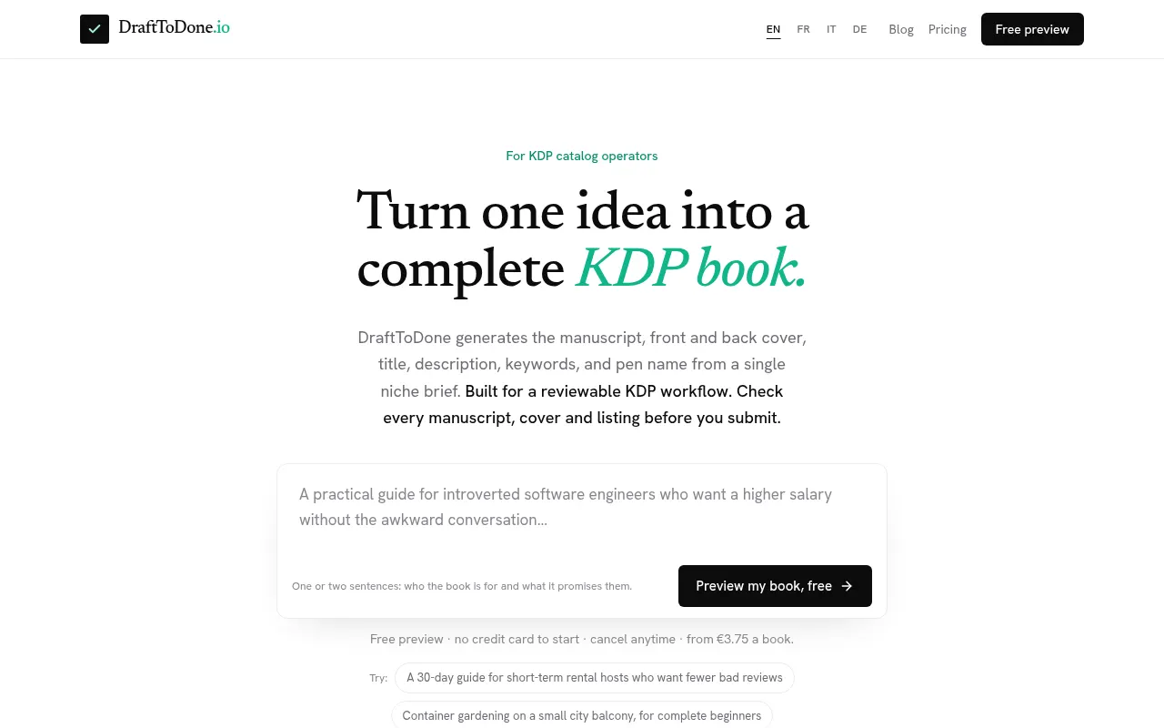 Homepage of drafttodone.io