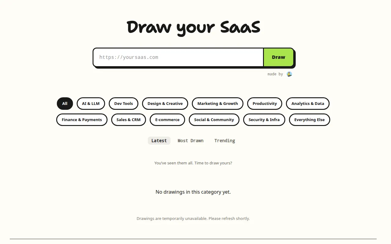 Homepage of drawyoursaas.com