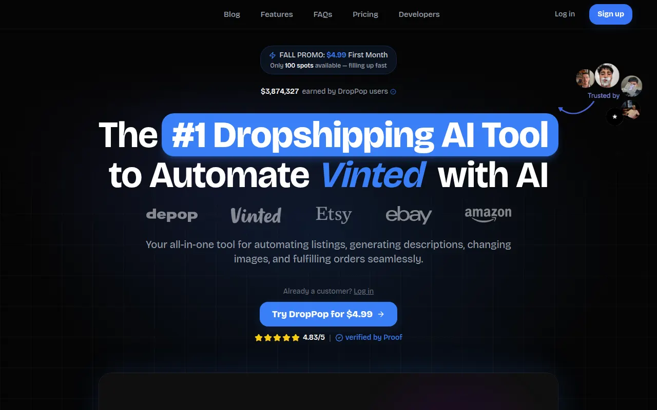 Homepage of droppop.io
