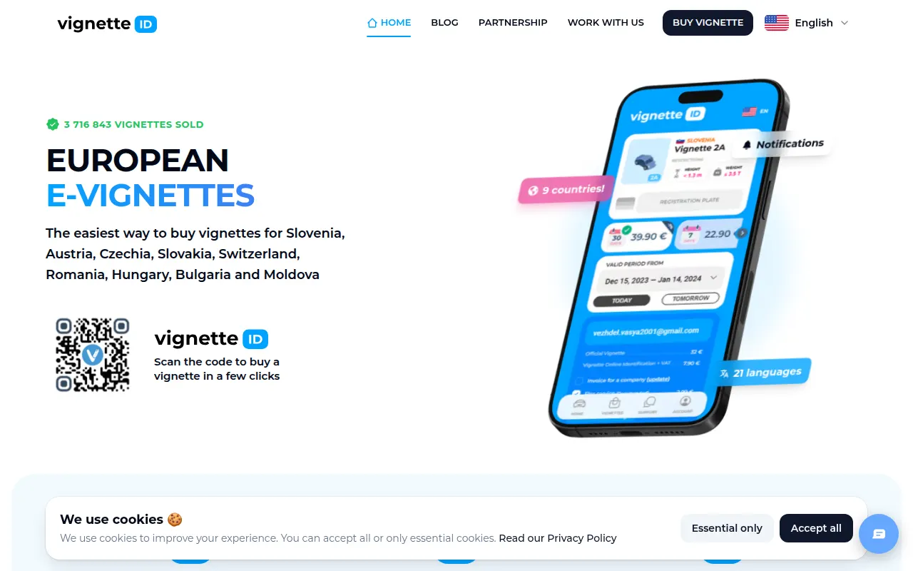 Homepage of e-vignettes.eu