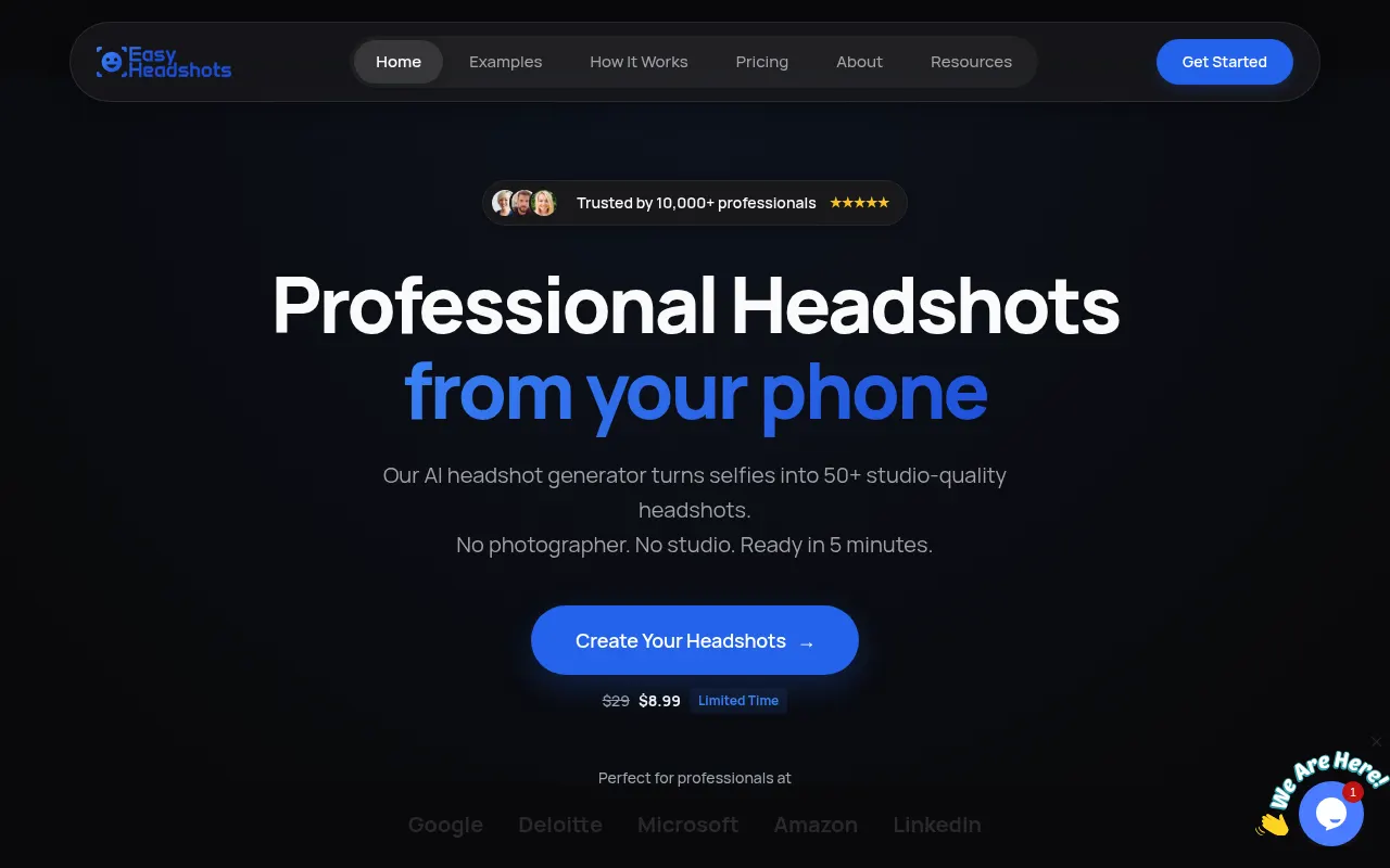 Homepage of easyheadshots.ai