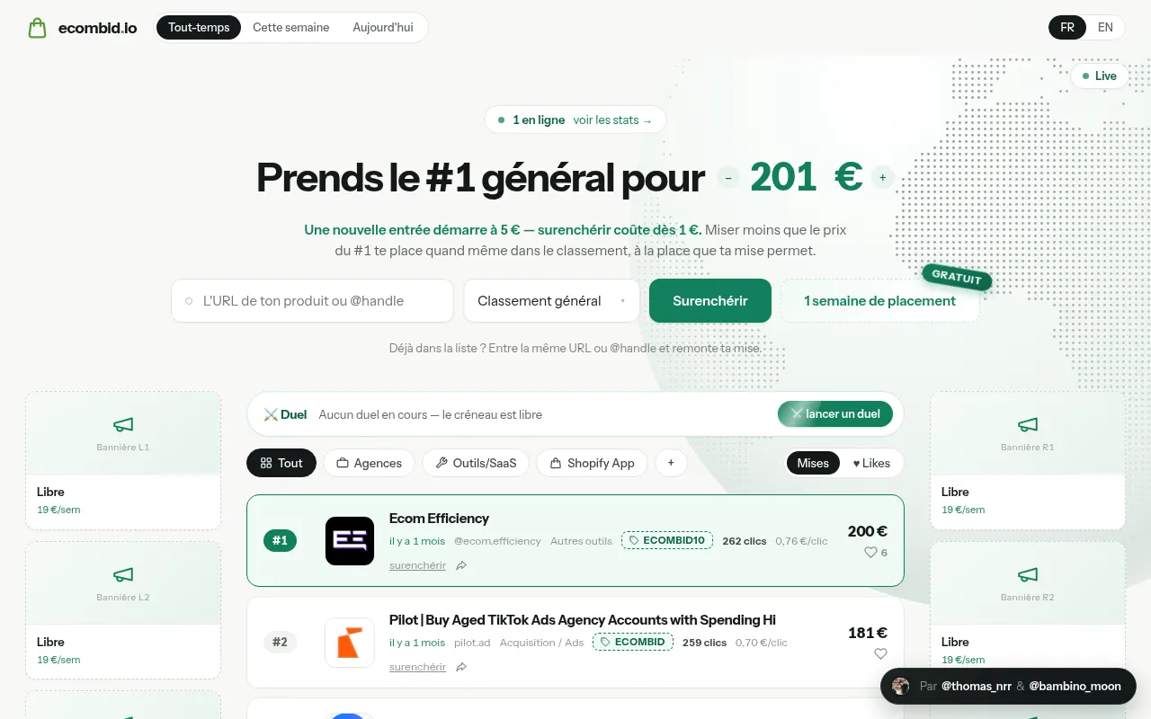 Homepage of ecombid.io