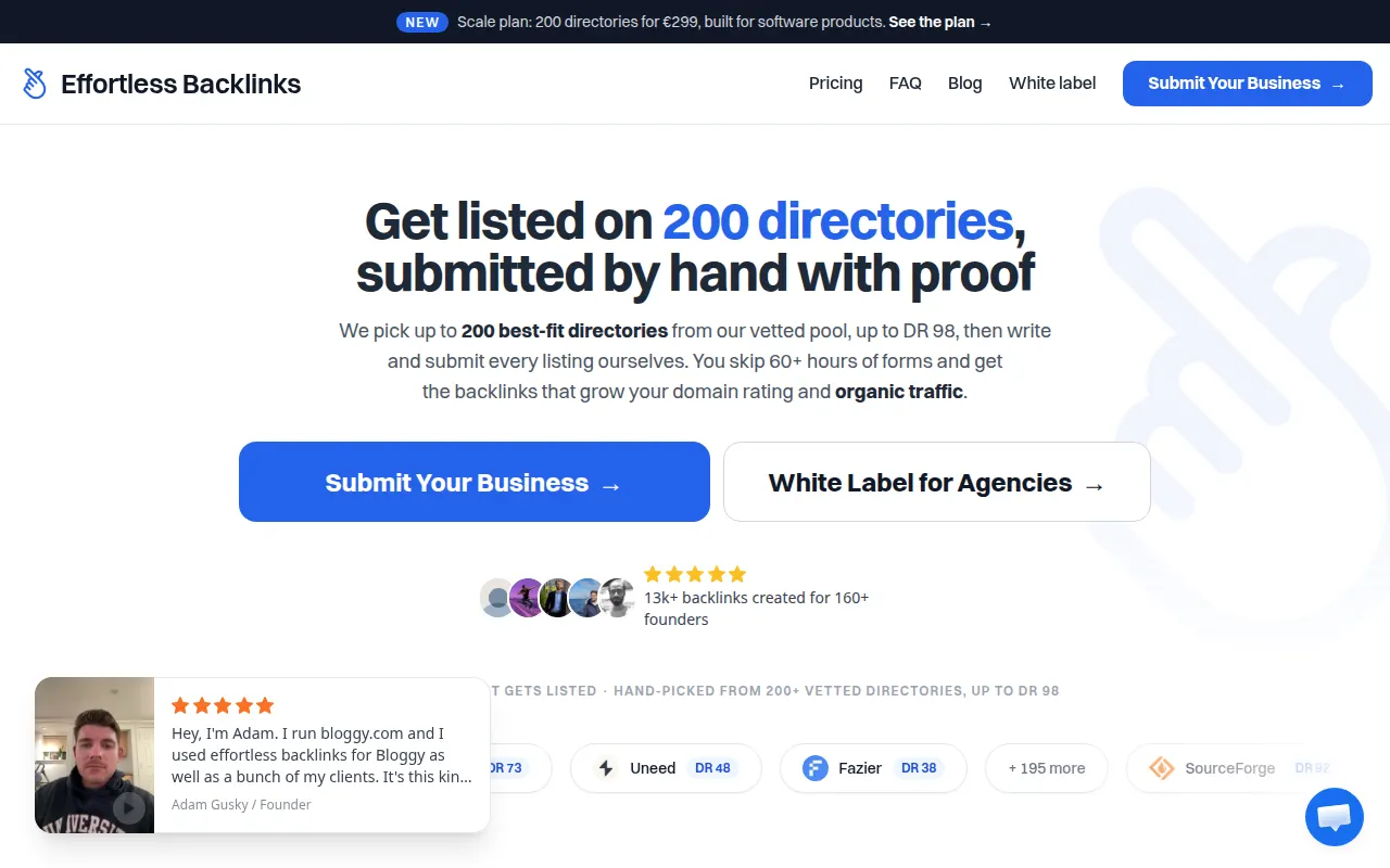 Homepage of effortlessbacklinks.com