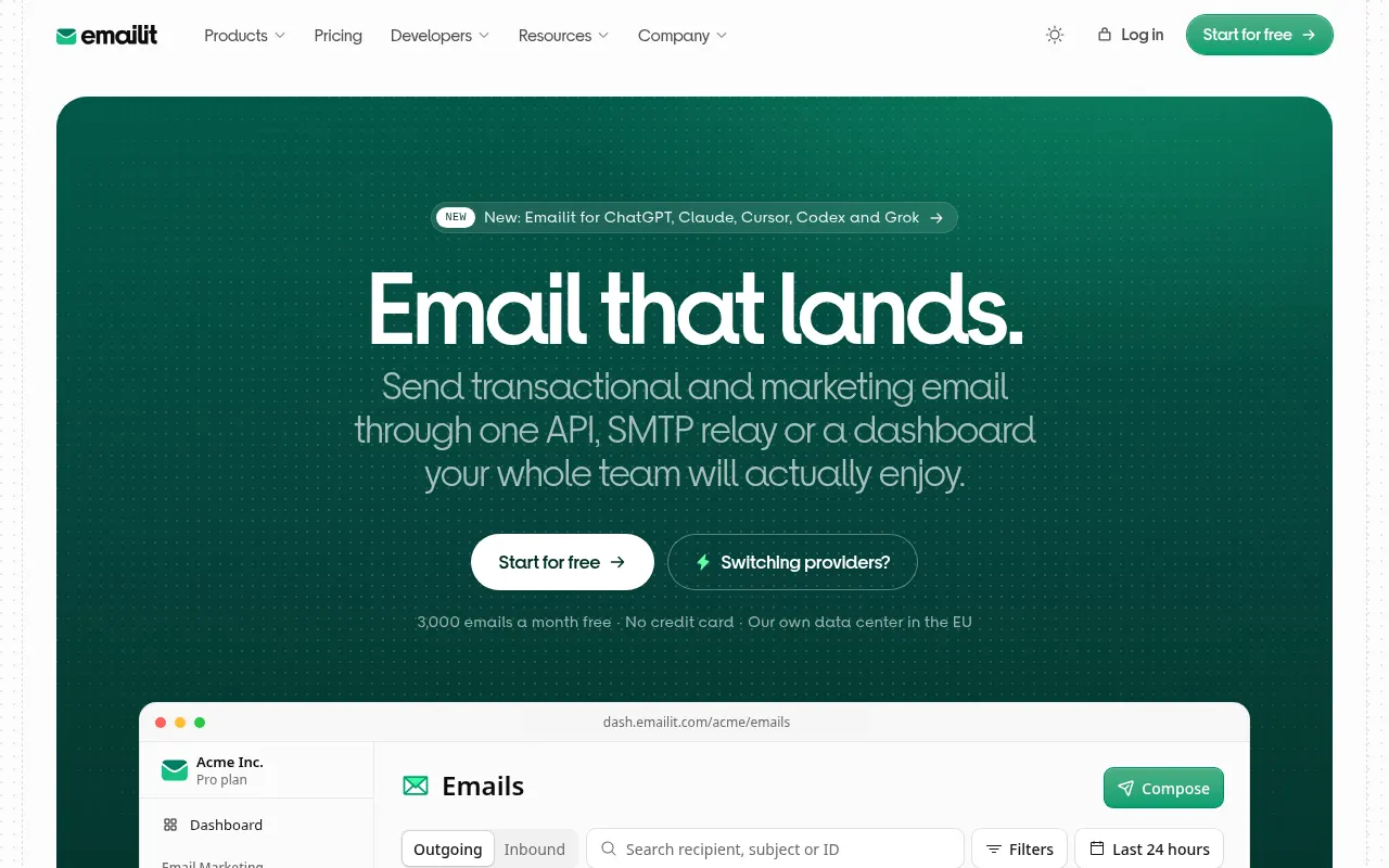 Homepage of emailit.com