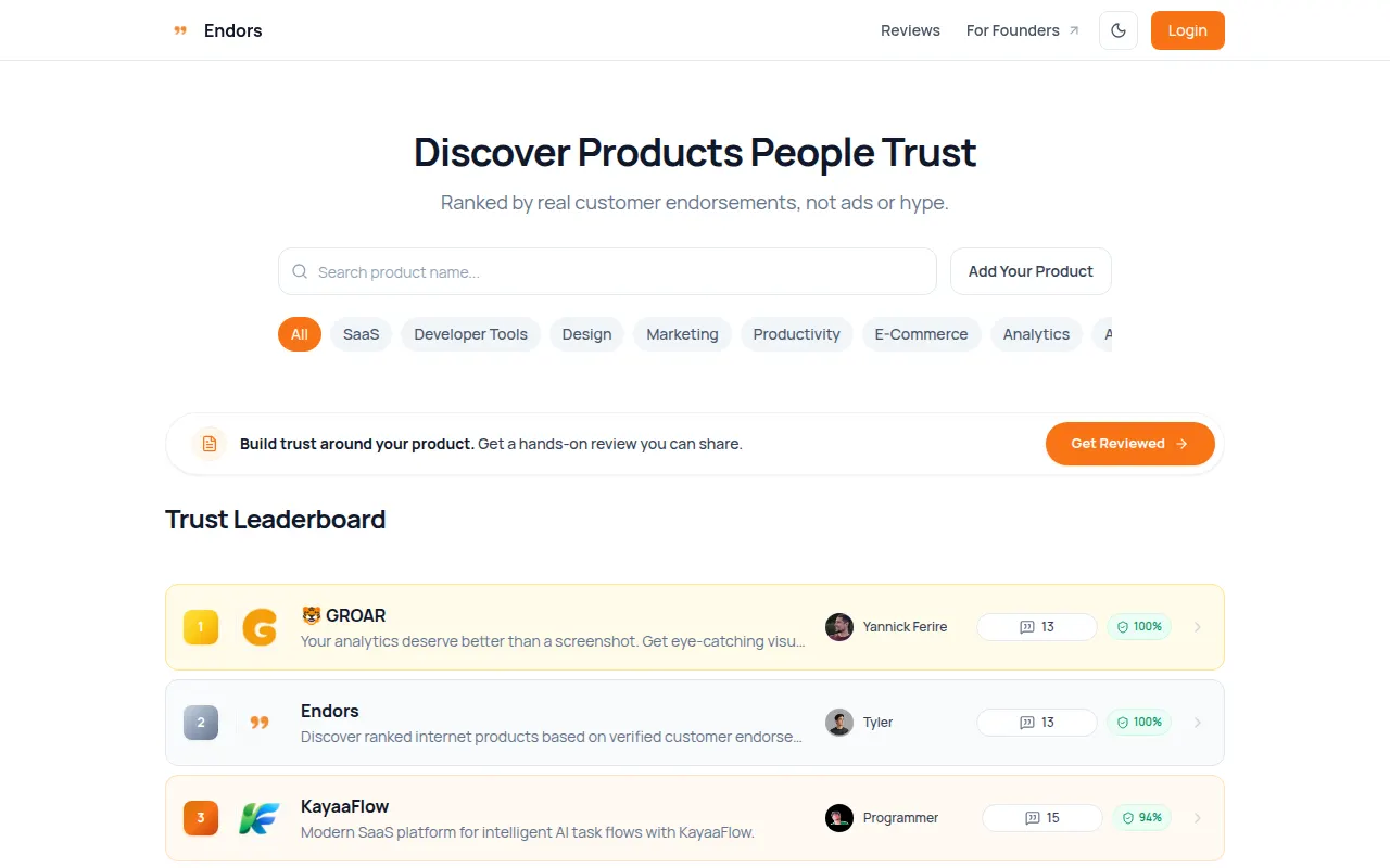 Homepage of endors.me