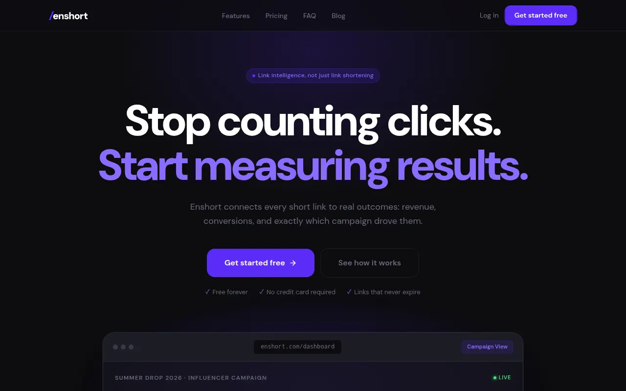 Homepage of enshort.com