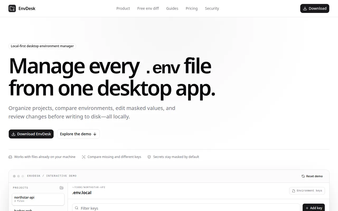 Homepage of envdesk.app