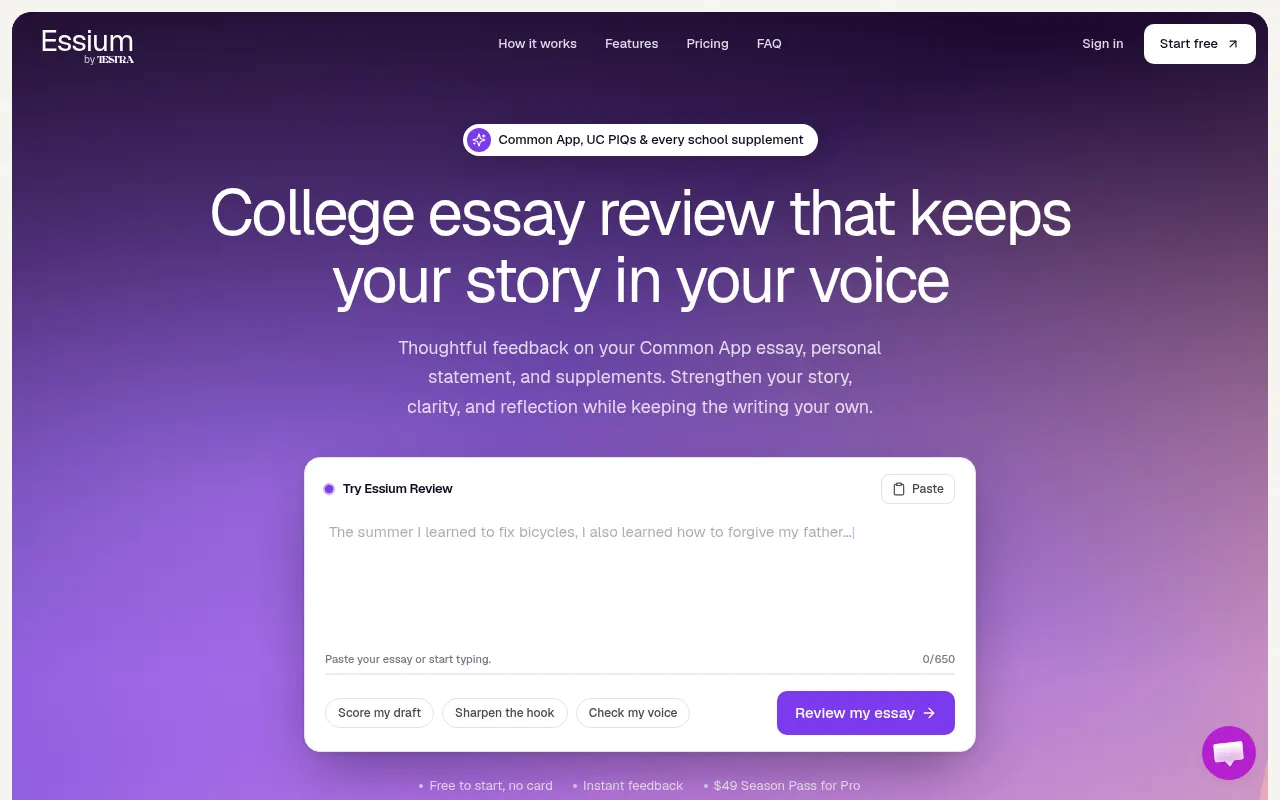 Homepage of essium.ai