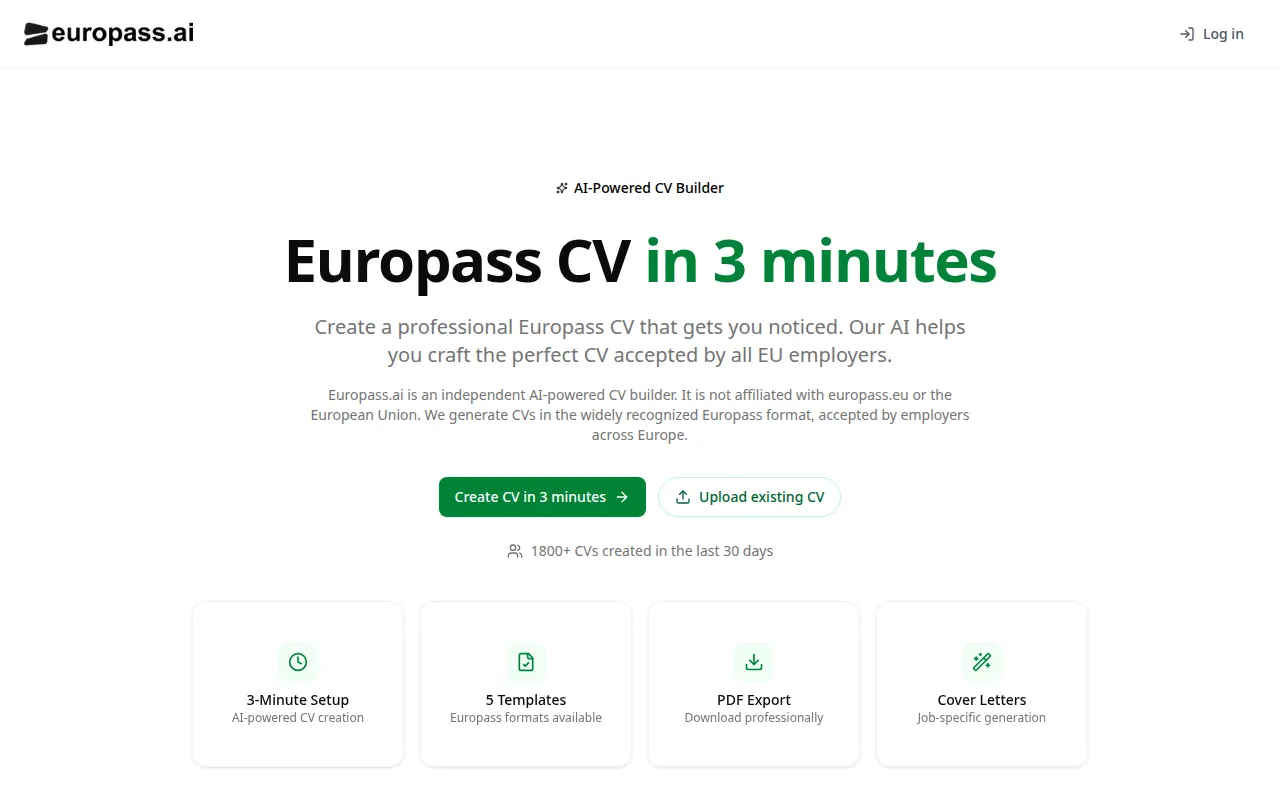 Homepage of europass.ai