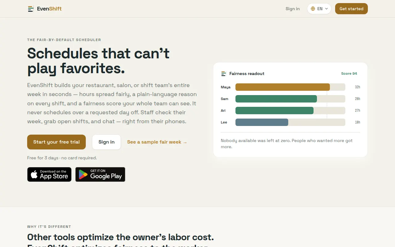 Homepage of evenshift.ca