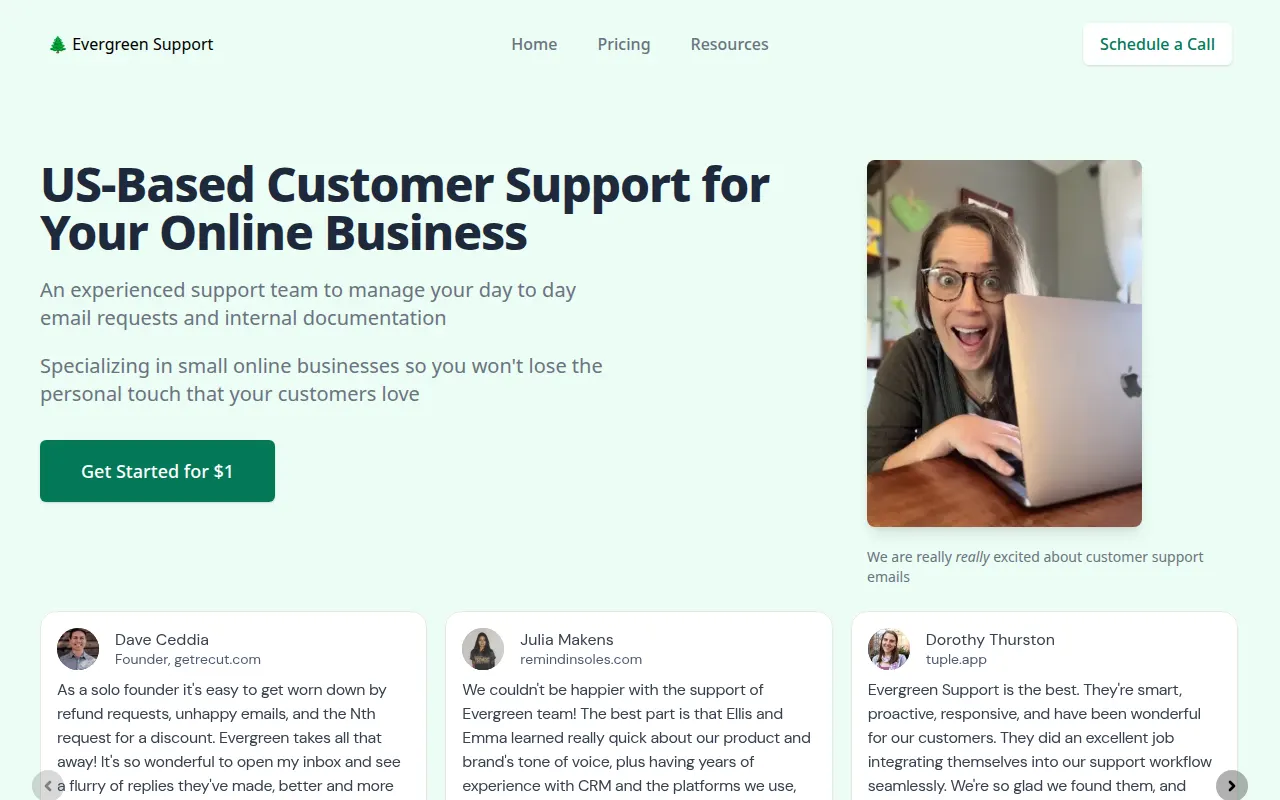 Homepage of evergreensupport.co