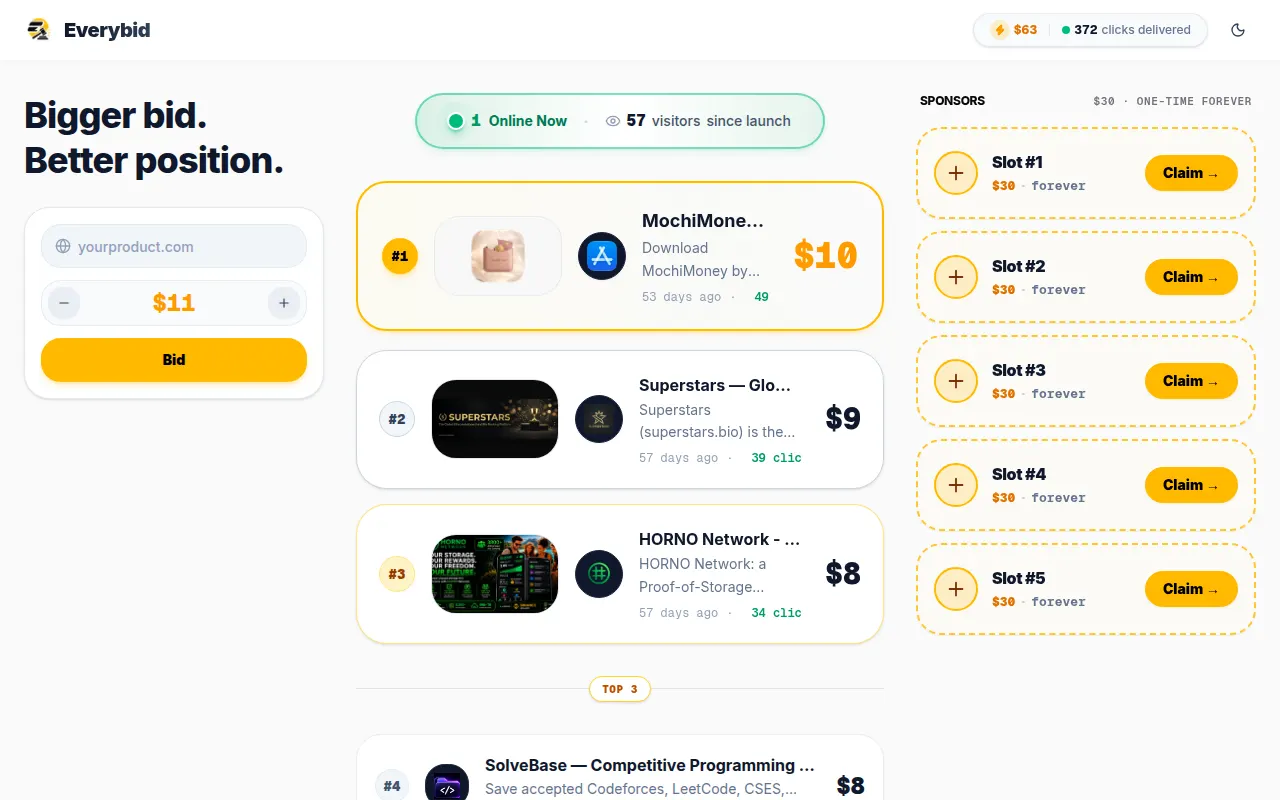 Homepage of everybid.lol