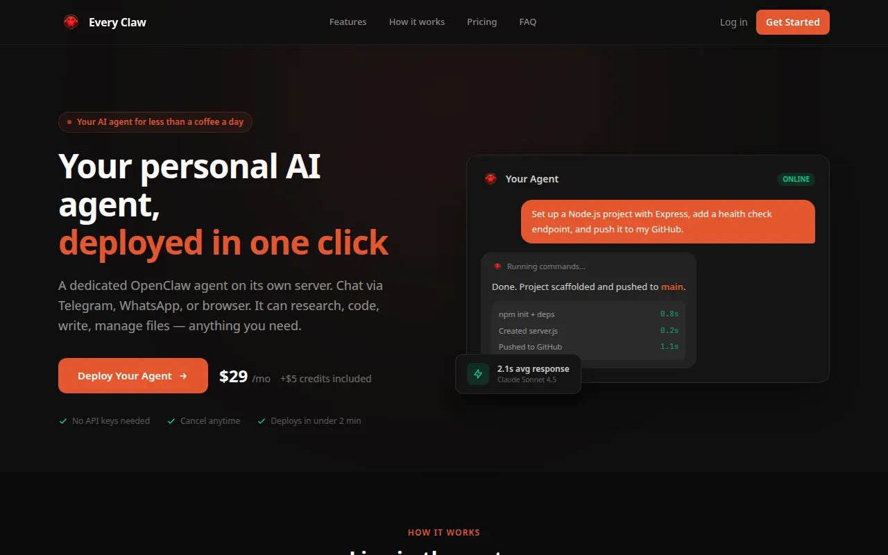 Homepage of everyclaw.ai