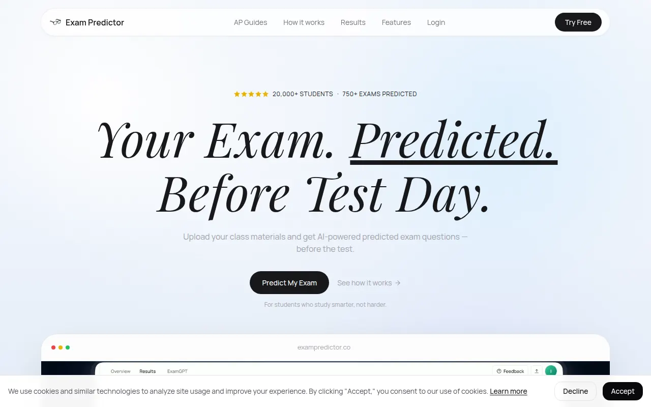 Homepage of exampredictor.co
