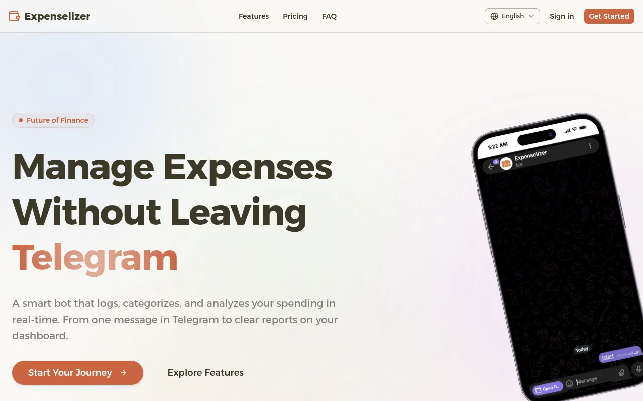 Homepage of expenselizer.com