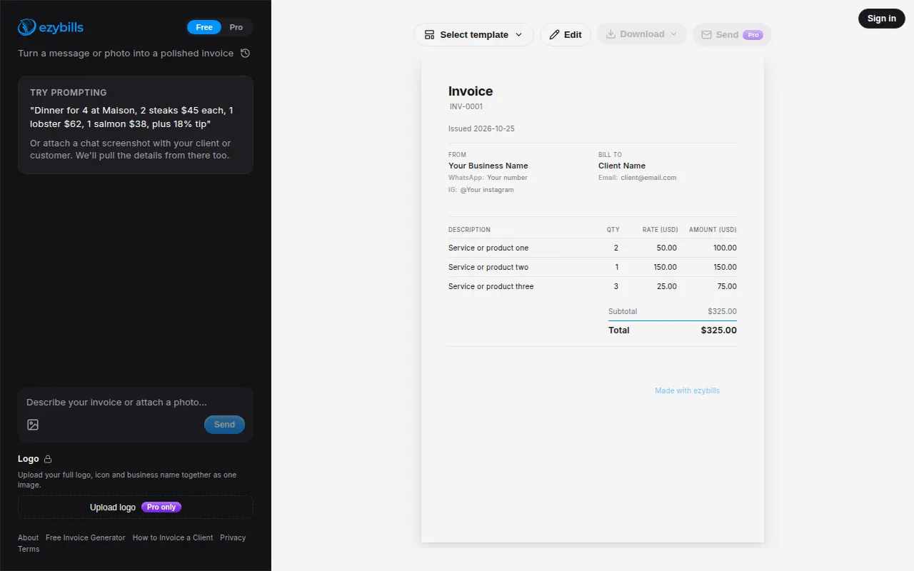 Homepage of ezybills.app
