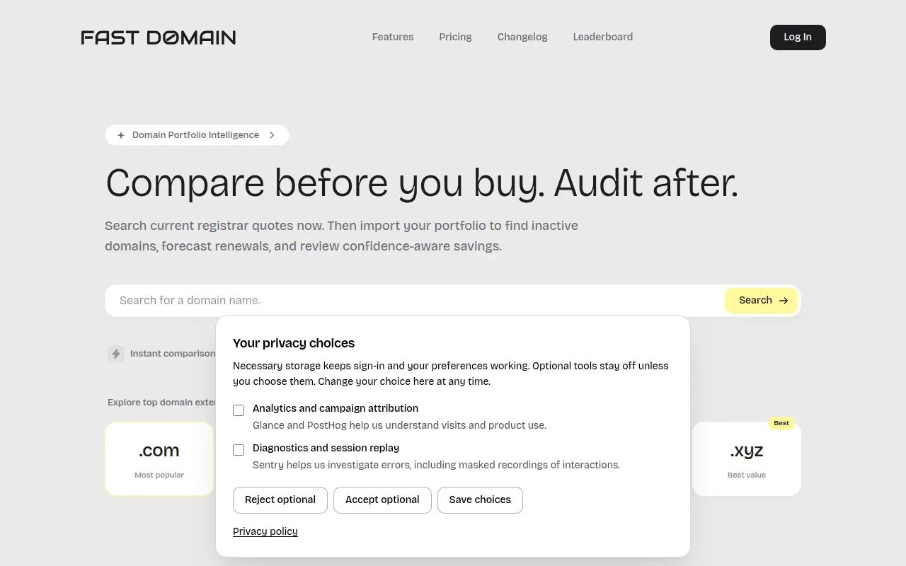 Homepage of fastdomain.io