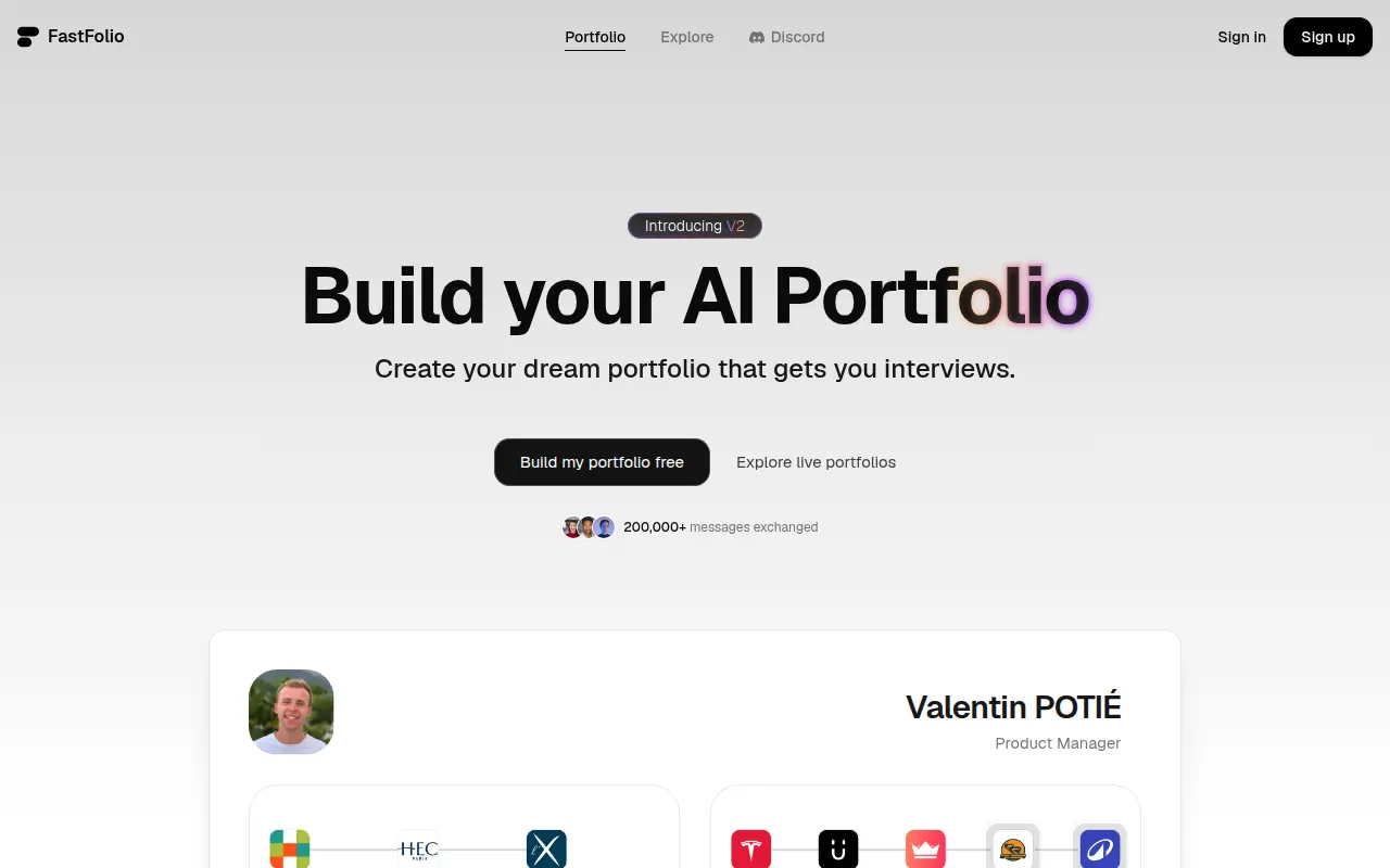 Homepage of fastfol.io