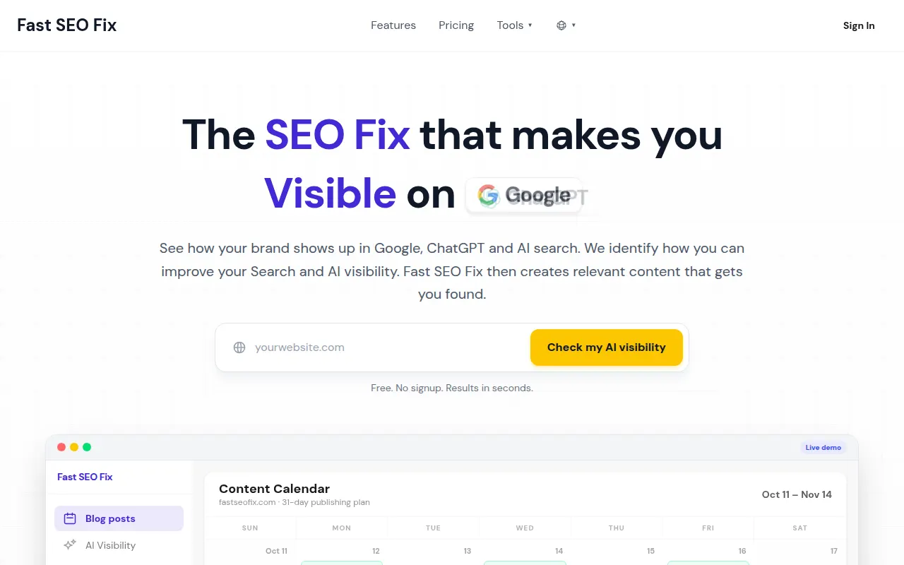 Homepage of fastseofix.com