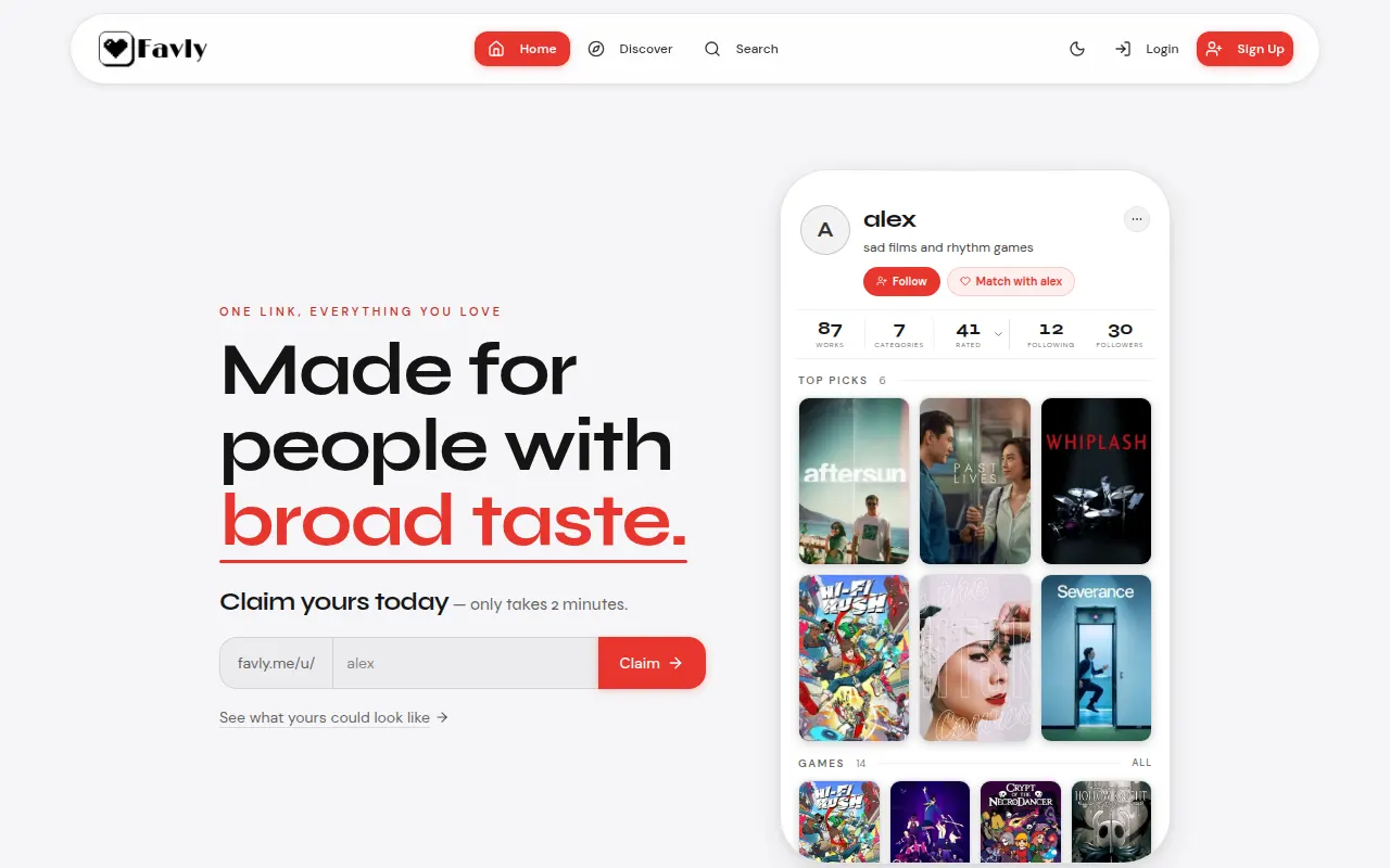 Homepage of favly.me