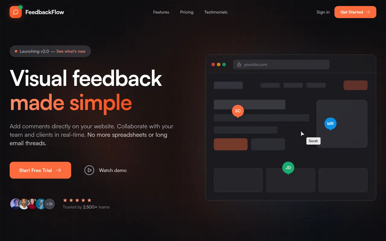Homepage of feedbackflow.minidev.pro
