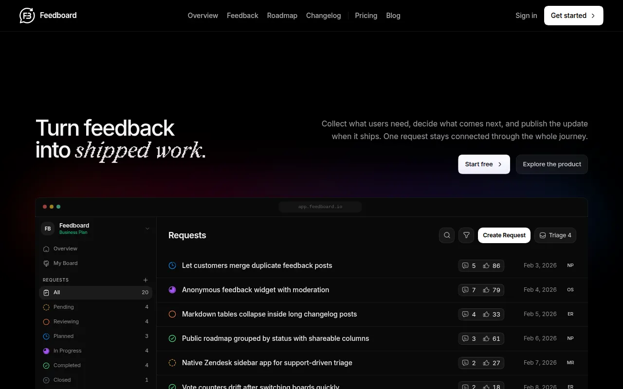 Homepage of feedboard.io
