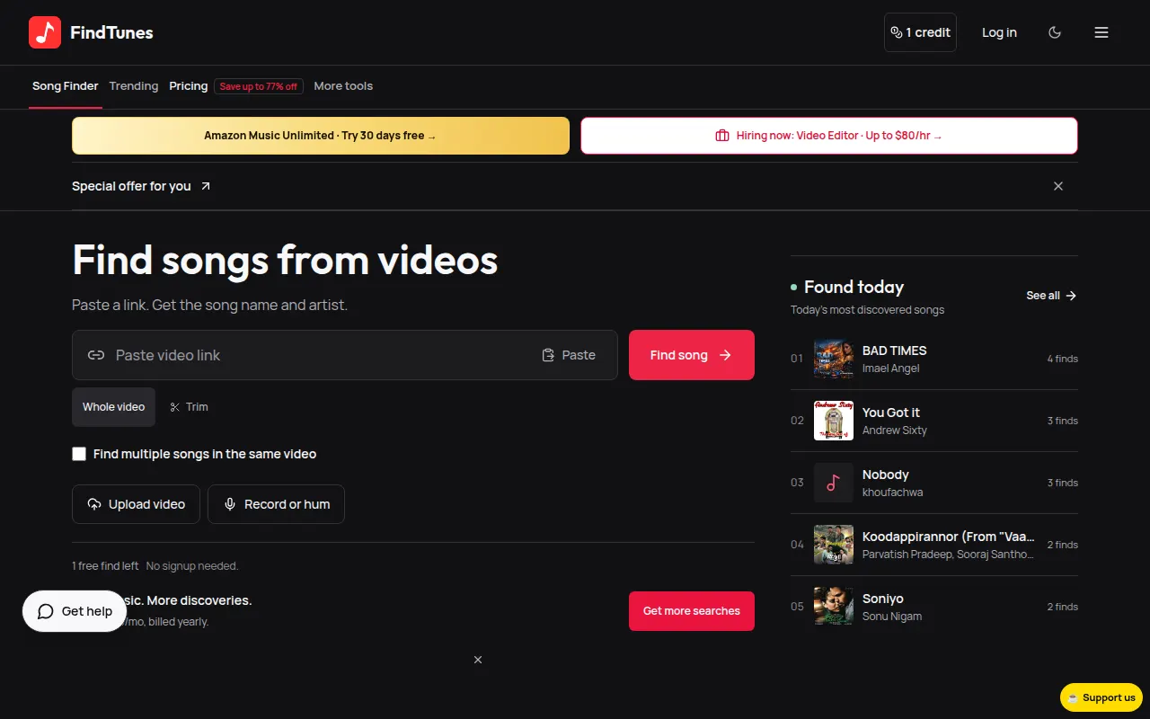 Homepage of findtunes.app
