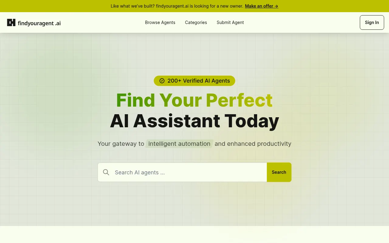 Homepage of findyouragent.ai