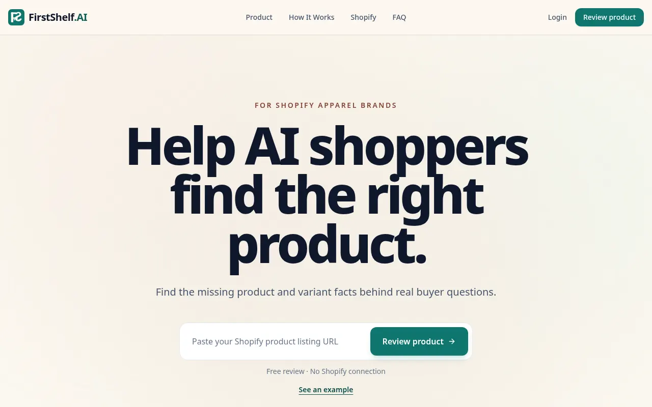 Homepage of firstshelf.ai