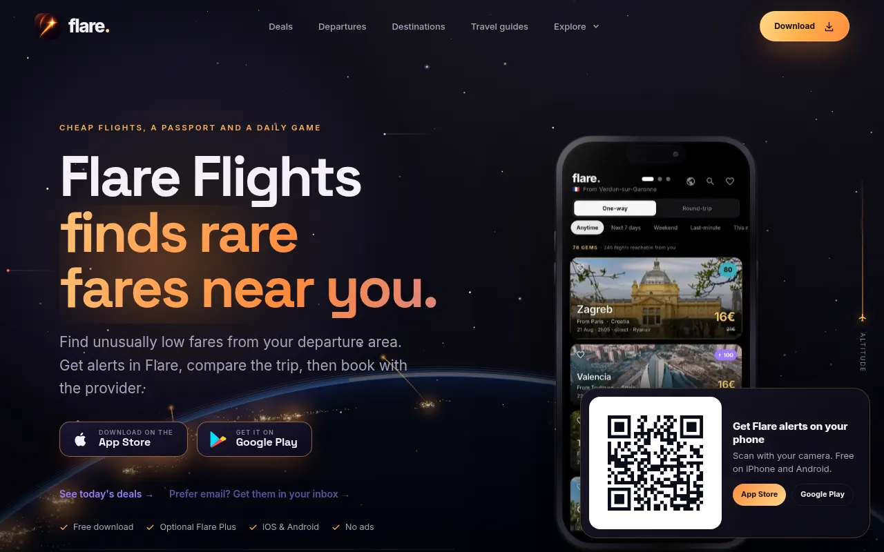 Homepage of flareflights.com