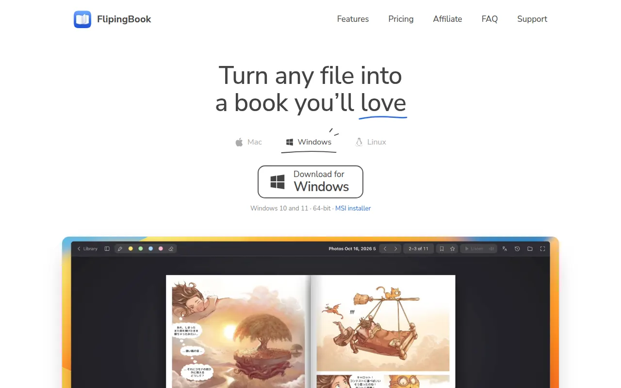Homepage of flipingbook.app