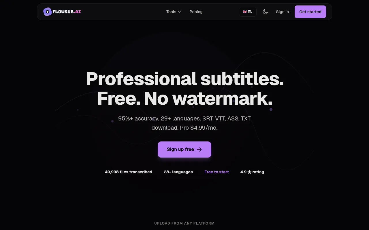 Homepage of flowsub.ai