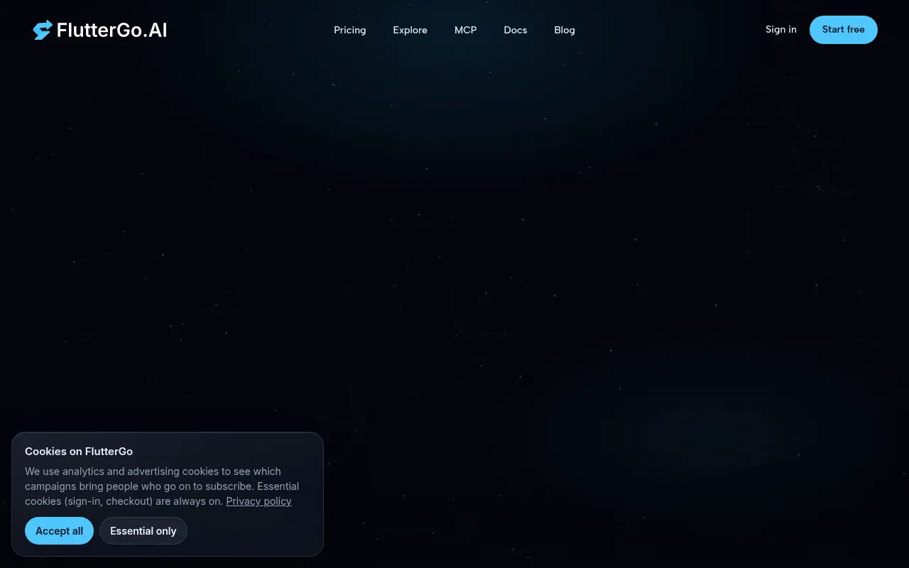 Homepage of fluttergo.ai
